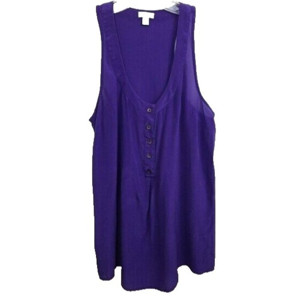 Odille Anthropologie BOHO Silk Tank Top Womens Sizeโ 4 Blue 1/4 Button Racerback